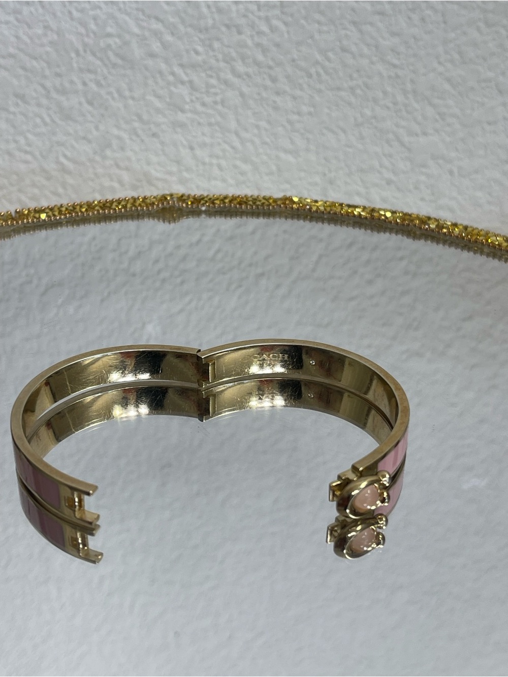Coach Pink and Gold-tone Enamel Hinged Bracelet with “C” Logo Accent - Picture 5 of 6